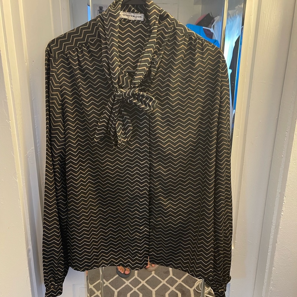 Chic Black and White Zigzag Blouse by Worthington